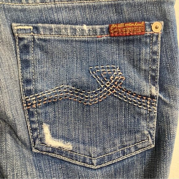 7 FOR ALL MANKIND Sz 26 Rocker Distressed Mid-Wash Wiskering  Low Rise Jeans - Picture 9 of 16